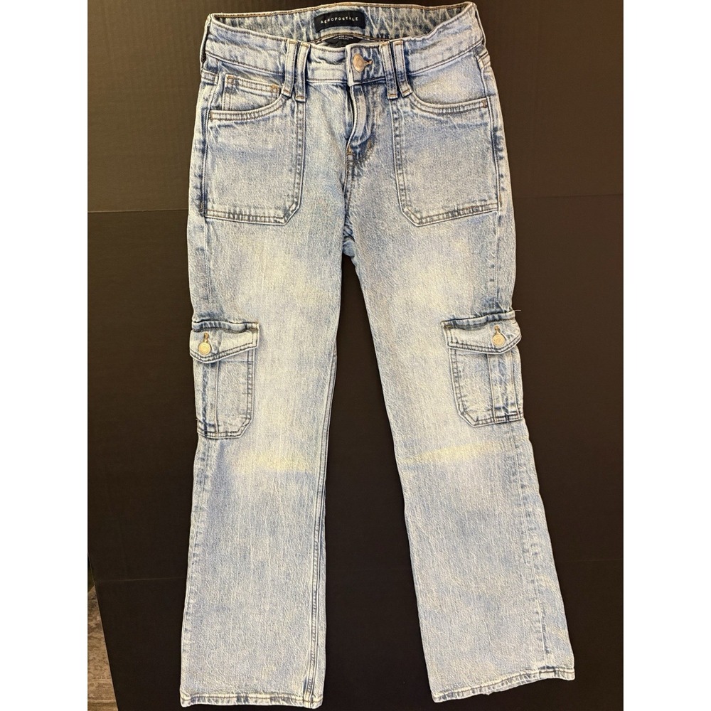 Aéropostale Y2K inspired Mid Rise Flared Light Wash Cargo Pocket Jeans 0R